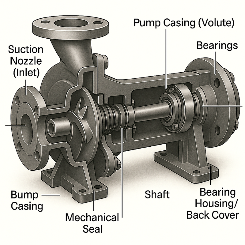 Centrifugal End Suction Pump Cross Sectional Drawing & Design