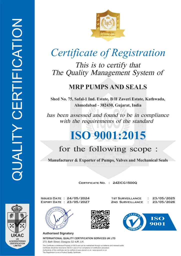 MRP PUMPS - ISO Certificate MRP PUMPS - ISO Certificate